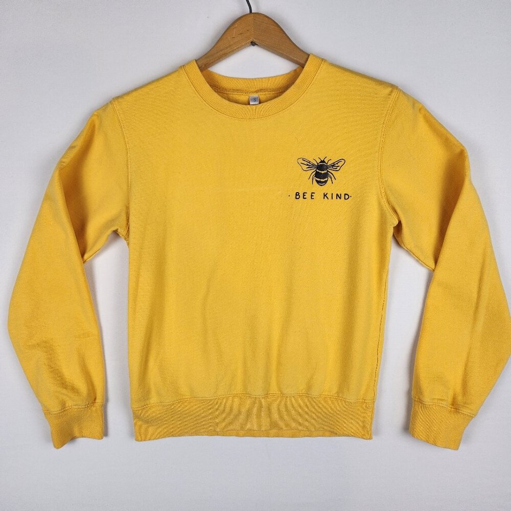Bee Kind S Mustard Yellow Crewneck Pullover Sweater - Campcore Winter Cozy